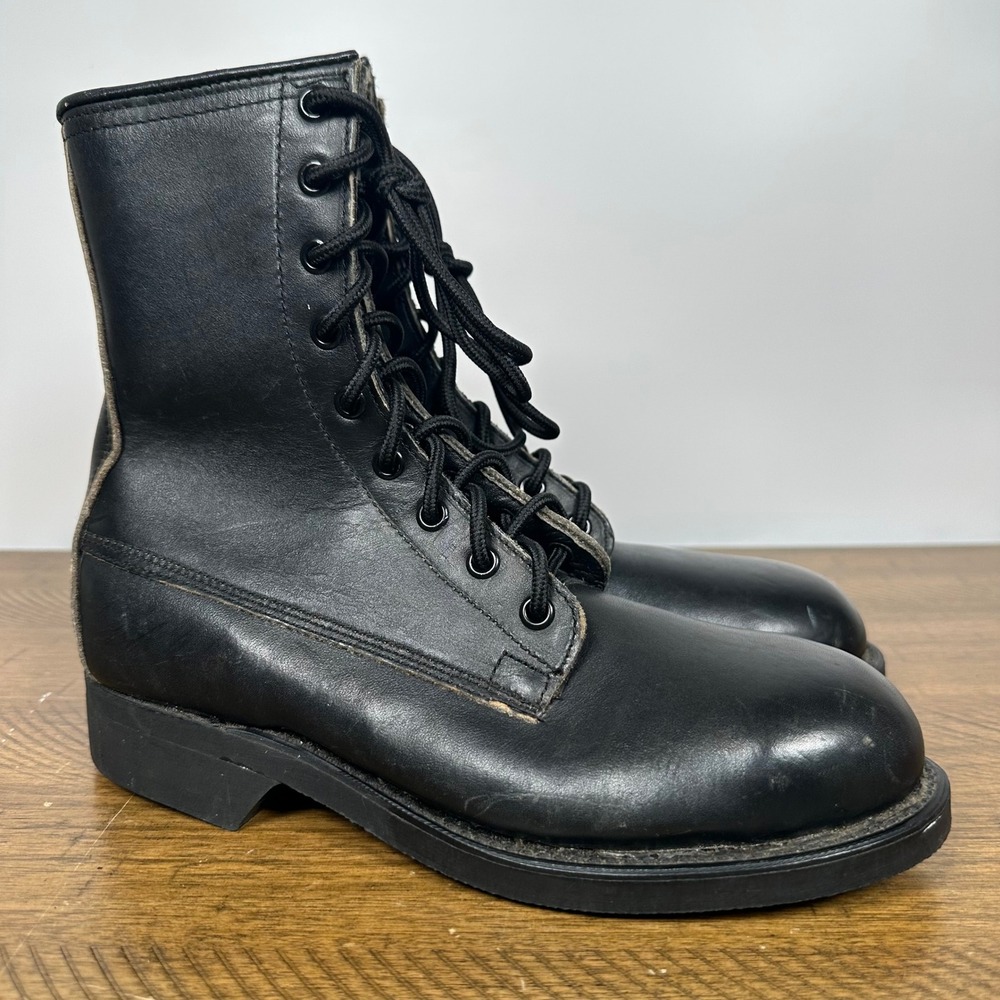 VTG Addison Combat Boots 4 M Black Leather 1988 Military Issue Biltrite Combat